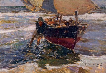 ホアキン・ソローリャ Painting - Beaching the Boat 研究画家 ホアキン・ソローリャ